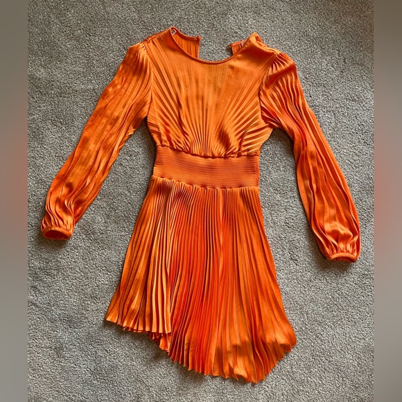 Snazzy Pleated Orange Asymmetrical A.L.C dress. - Picture 2 of 13